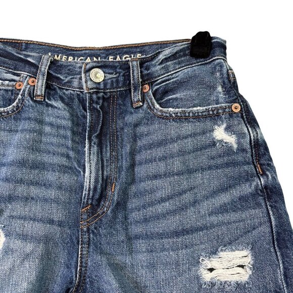 American Eagle Women's 90's Boyfriend Shorts Distressed Dark Wash Size 0 - Picture 8 of 14